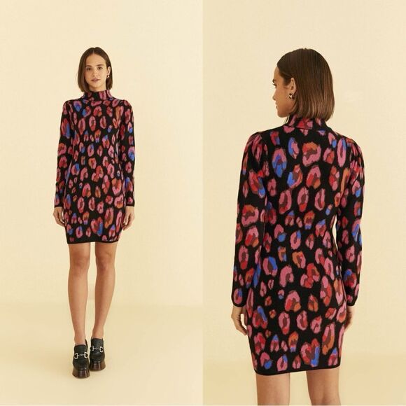 FARM Rio Cut Out Knit Mini Dress- Iridescent Leopards - Picture 1 of 8